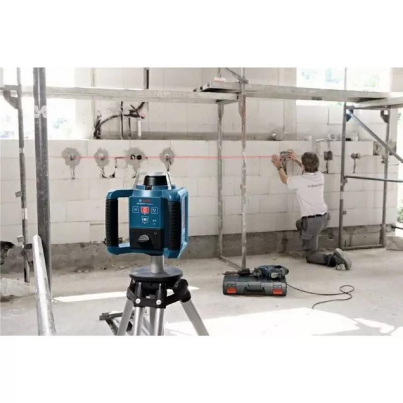 Laser rotante GRL 300 HV Professional blu/nero, linea laser rossa e punto a piombo, con supporto WM 4 e ricevitore laser LR 1, in valigetta