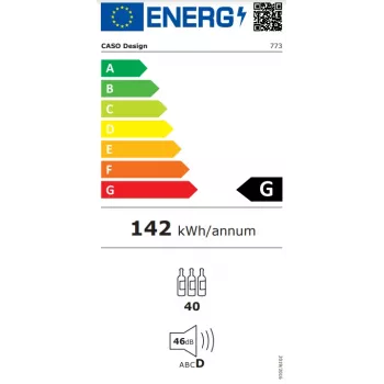 Caso | Cantinetta vini | WineChef Pro 40 | Classe di efficienza energetica G | Vetrina | A libera installazione | Capacità 40 bottiglie | Tipo di raffreddamento tecnologia a compressore | Nero