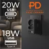 Power splitter MACLEAN MCE249 F/B – 2 prese AC (16A + 6A) con 2×USB-A e 2×USB-C PD 20W, spina EU, nero