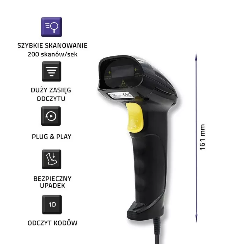 Lettore di codici a barre laser 1D Qoltec | USB | nero