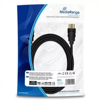MediaRange - Cavo HDMI con Ethernet - Connettore HDMI a connettore HDMI - 3,0m - Tripla schermatura - nero - rotondo, supporto 4K (MRCS155)