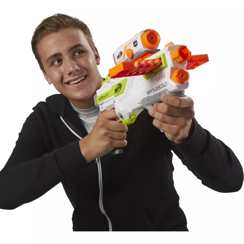 Blaster giocattolo HASBRO Nerf BattleScout ICS-10 FFP B1756F030 – blaster a dardi in schiuma, colpo singolo, slitta tattica