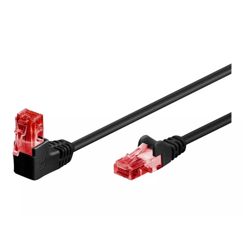 Cavo patch Goobay CAT 6 1x 90° angolare, U/UTP, nero, 1 m - linguetta di blocco in alto, miscela di rame CCA (51515)