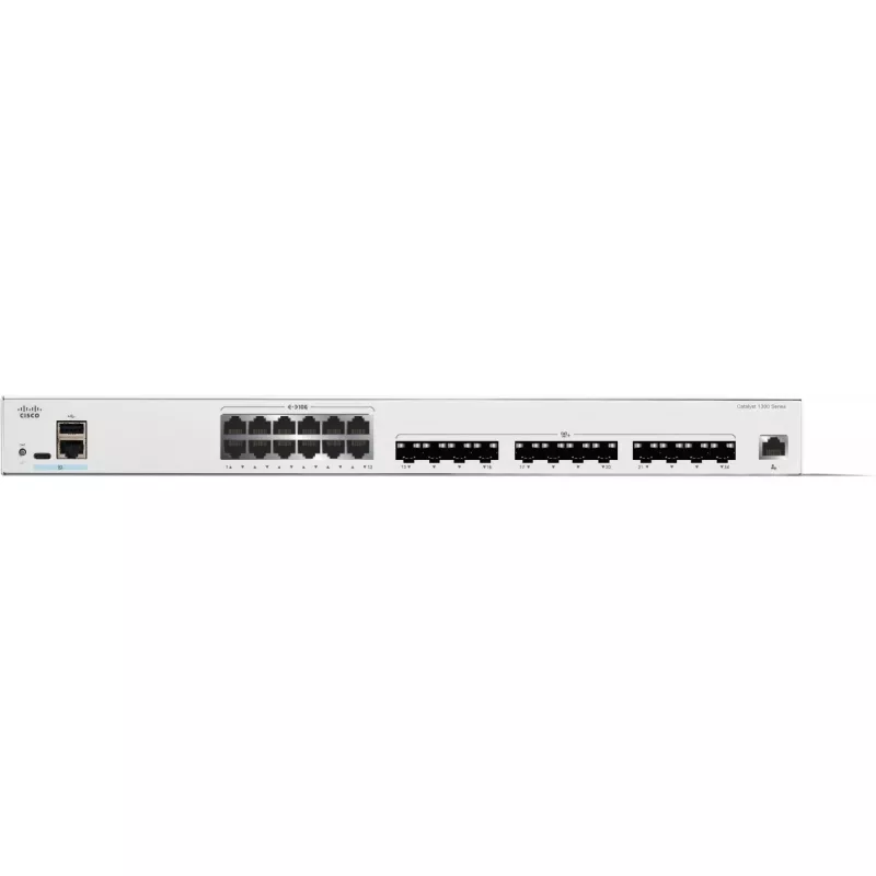 Cisco Catalyst C1300-24XTS switch gestito L2/L3, 24 porte (12x 10GE RJ-45 + 12x 10GE SFP+), 480 Gbit/s, console RJ-45/USB-C, tabella MAC da 16.000, montaggio in rack