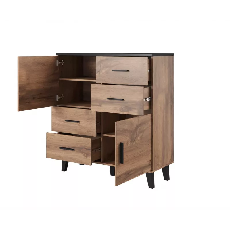 Cama sideboard LOTTA 110 2D4S rovere wotan/nero opaco