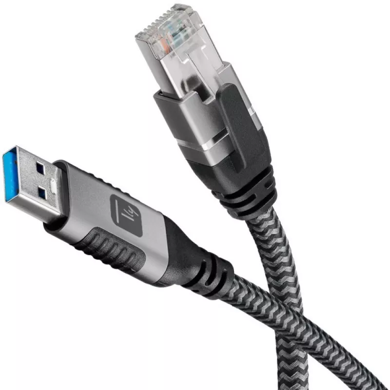 Techly ICOC U3A-RJ45-010 cavo adattatore da USB-A a Gigabit Ethernet, 1 m, nero/argento