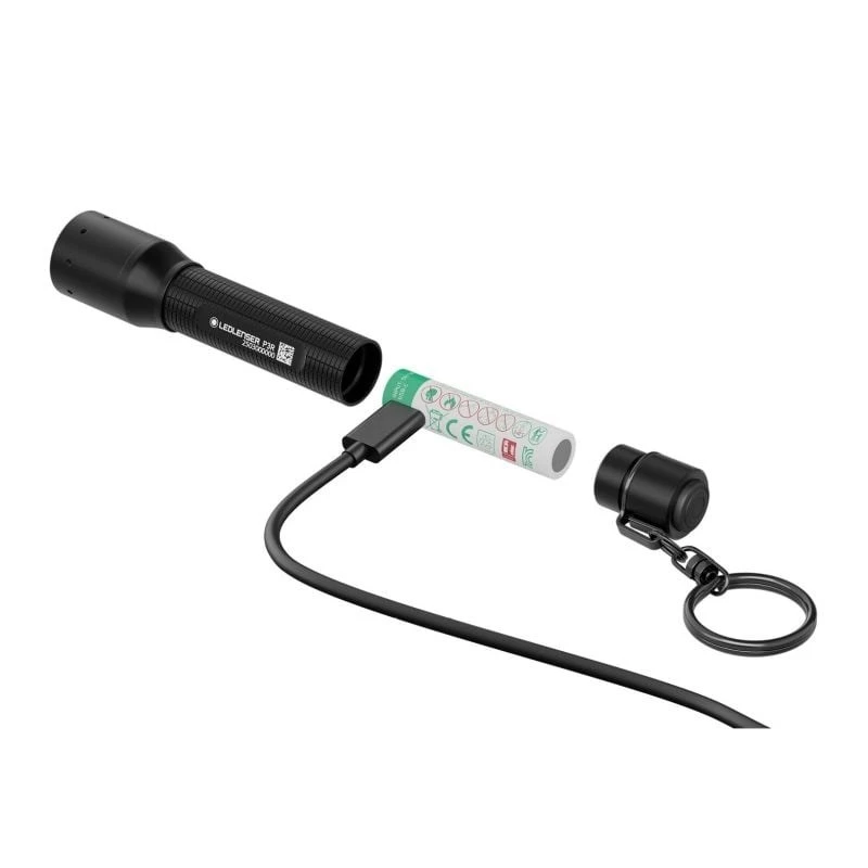 Torcia Ledlenser P3R nera — torcia LED compatta ricaricabile da portachiavi