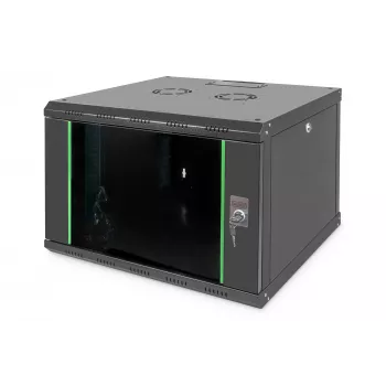 Armadio a parete professionale serie Unique - 600x600 mm (LxP), armadio IT nero, 7 unità di altezza