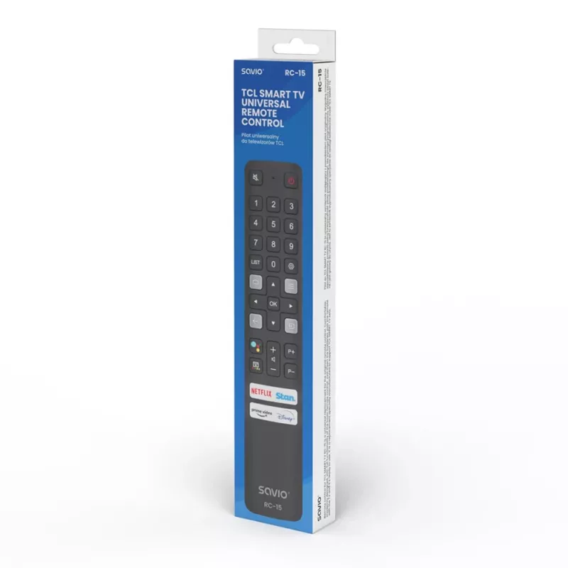 Telecomando universale SAVIO RC-15 per TCL SMART TV, IR wireless, nero, portata 10 m