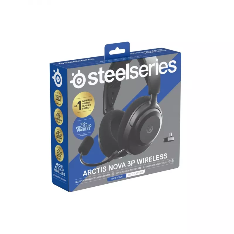 SteelSeries Arctis Nova 3P Wireless cuffie gaming wireless, Bluetooth/2,4 GHz, nere