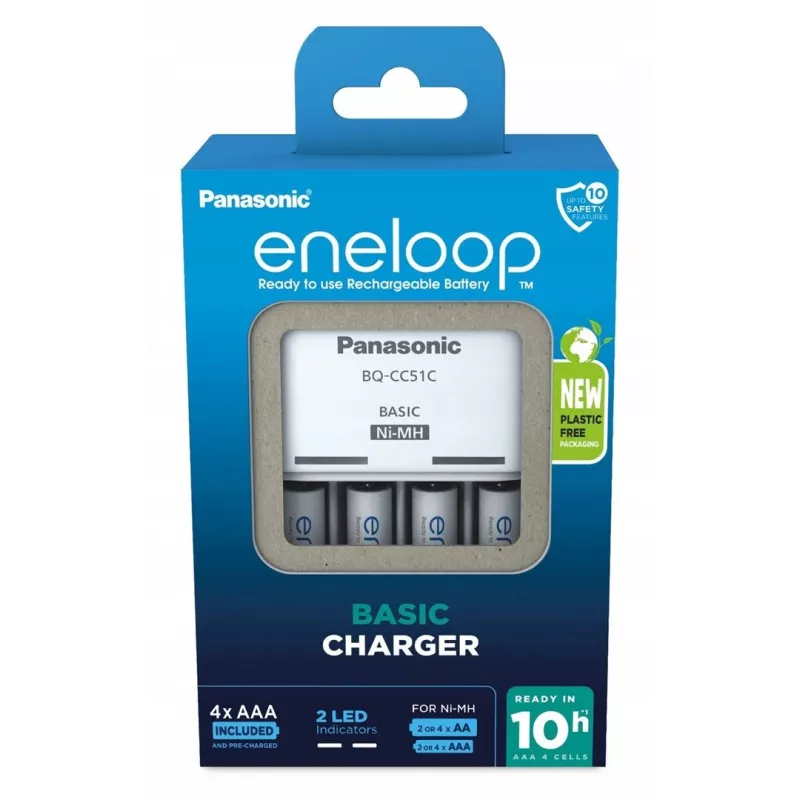 Caricabatterie PANASONIC Eneloop Basic BQ-CC51 + 4x AAA 800 mAh (K-KJ51MCD04E)
