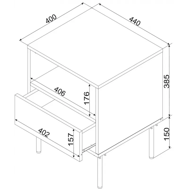 Comodino cama meble TRESSE 44×40×53 cm verde opaco, 1 cassetto, set da 2