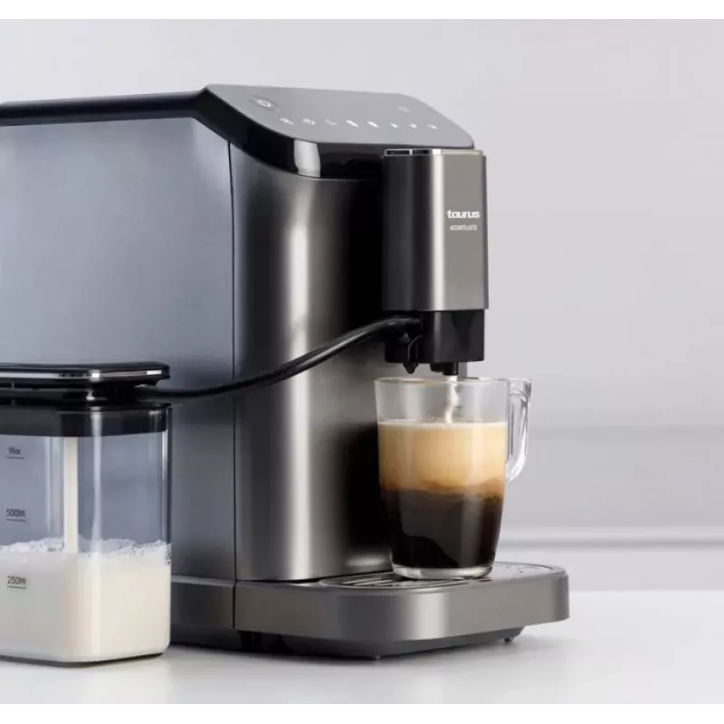 Macchina per caffè espresso Taurus Accento Latte automatica, macinacaffè integrato, serbatoio acqua 1,5 L, vano chicchi di caffè