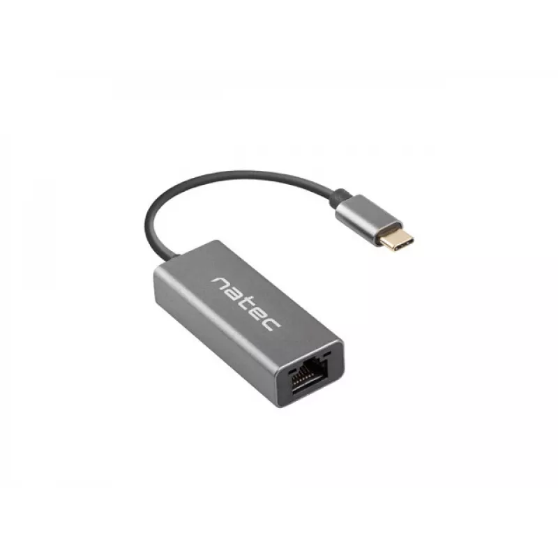 Natec Cricket NNC-1925 adattatore Ethernet da USB-C 3.1 Gen 1 a RJ45, 1000 Mbit/s, cavo da 15 cm, alluminio, grigio
