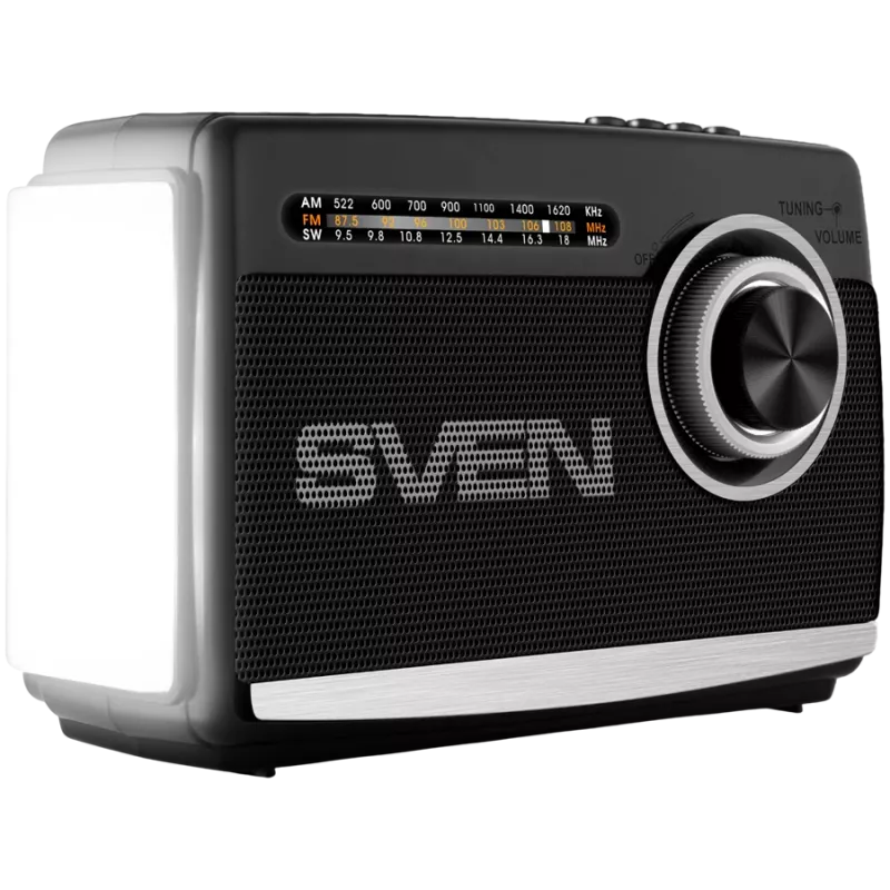 Altoparlante SVEN SRP-155, nero (3W, Bluetooth, FM/AM/SW, USB, microSD, torcia, batteria ricaricabile)