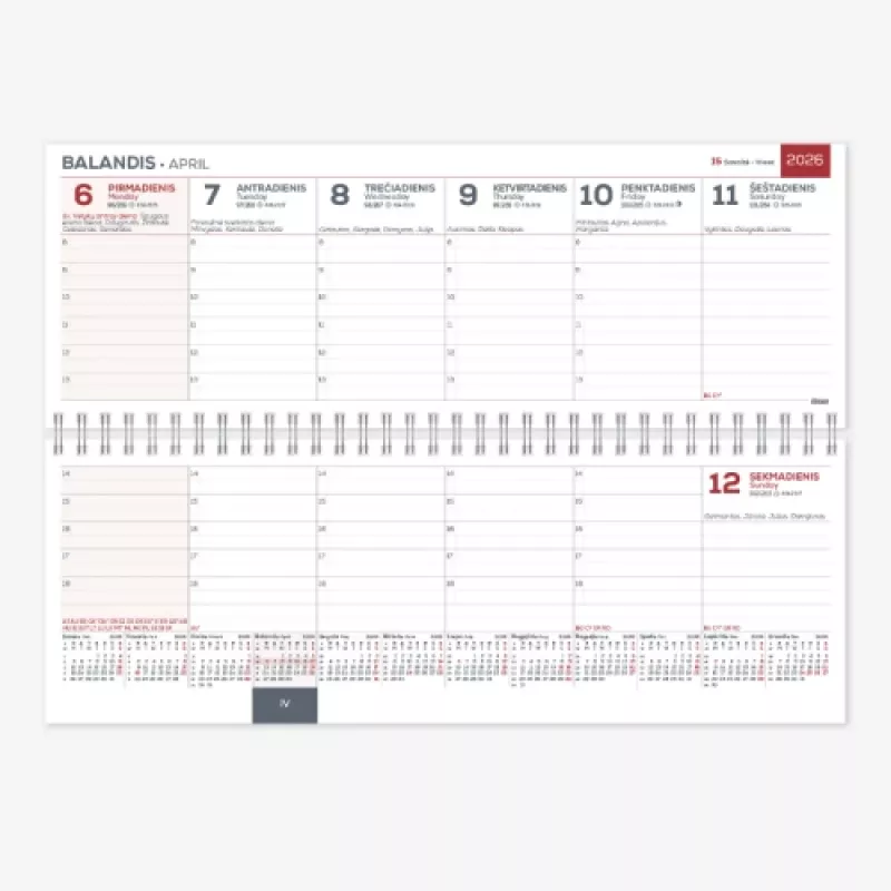 Calendario da tavolo orizzontale Memo PVC 2026 nero