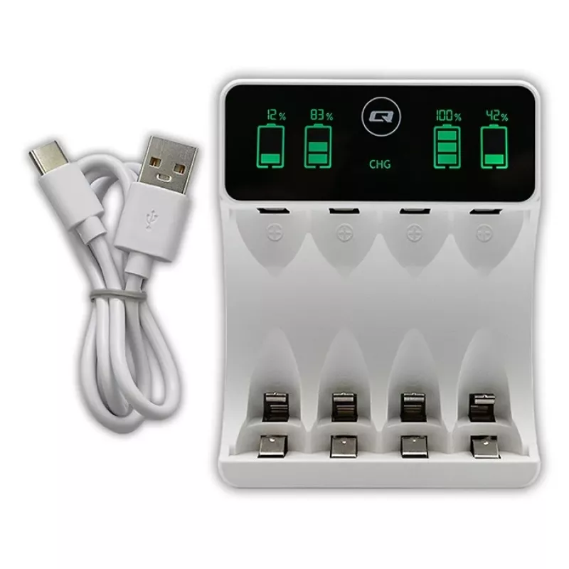 Caricabatterie QOLTEC 50848 per celle NiMH AAA (R03) e AA (R6) con display LCD