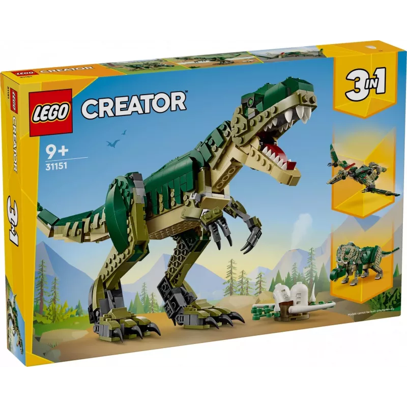 Giocattolo da costruzione LEGO Creator 3-in-1 kit T.Rex, 626 pezzi, 150 mm di altezza, età 9+