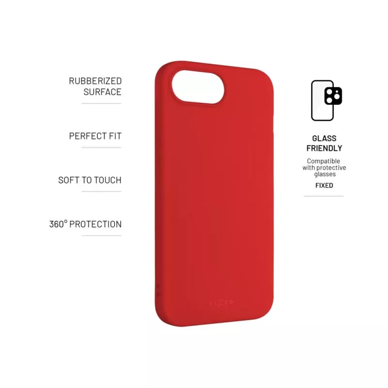 Cover posteriore per cellulare FIXED per Apple iPhone 16e, gomma, rosso, custodia protettiva sottile