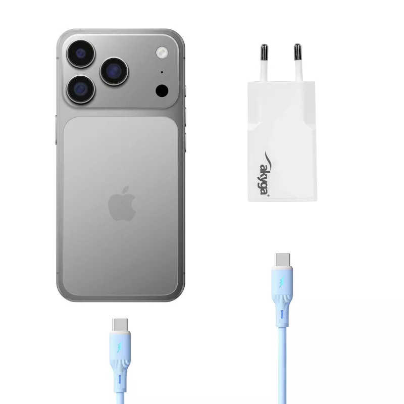 Akyga AK-CH-32 caricabatterie USB-C GaN piatto 65 W, 2 x USB-C PD, bianco