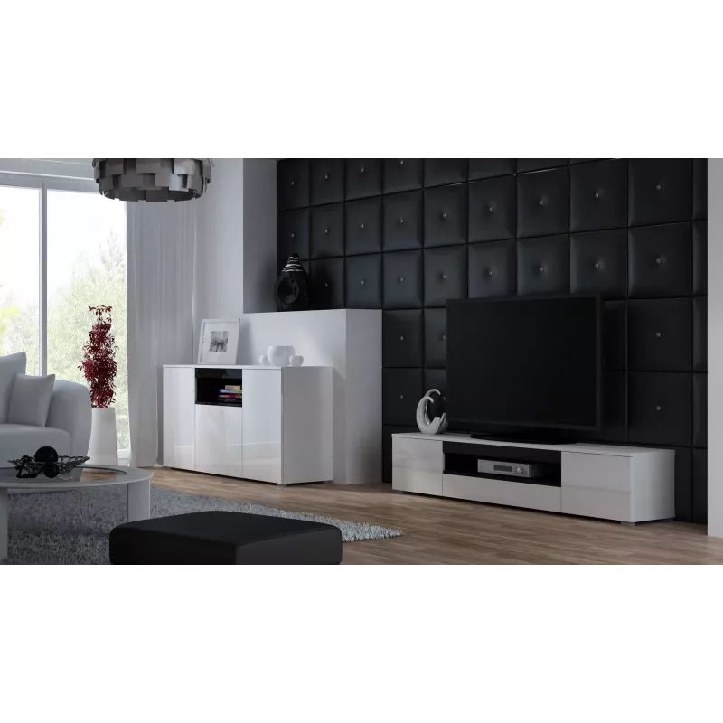 Mobile TV Cama VIVA 180 bianco/bianco lucido + nero