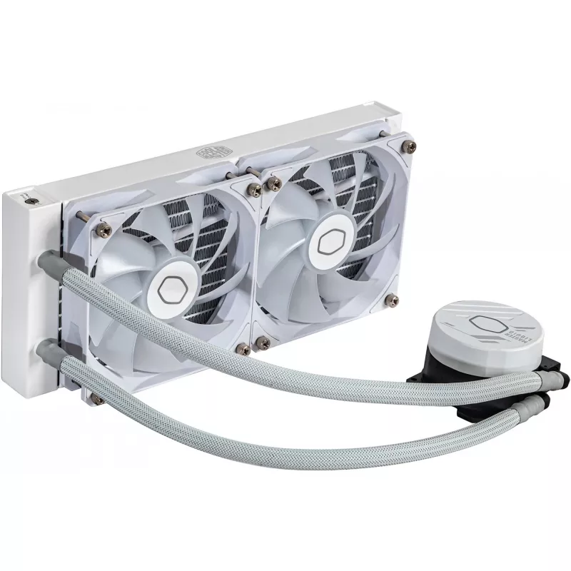 Kit raffreddamento a liquido Cooler Master MasterLiquid 240L Core ARGB bianco — radiatore 240 mm, ventola 120 mm, supporta LGA1700/AM5/AM4 e socket precedenti