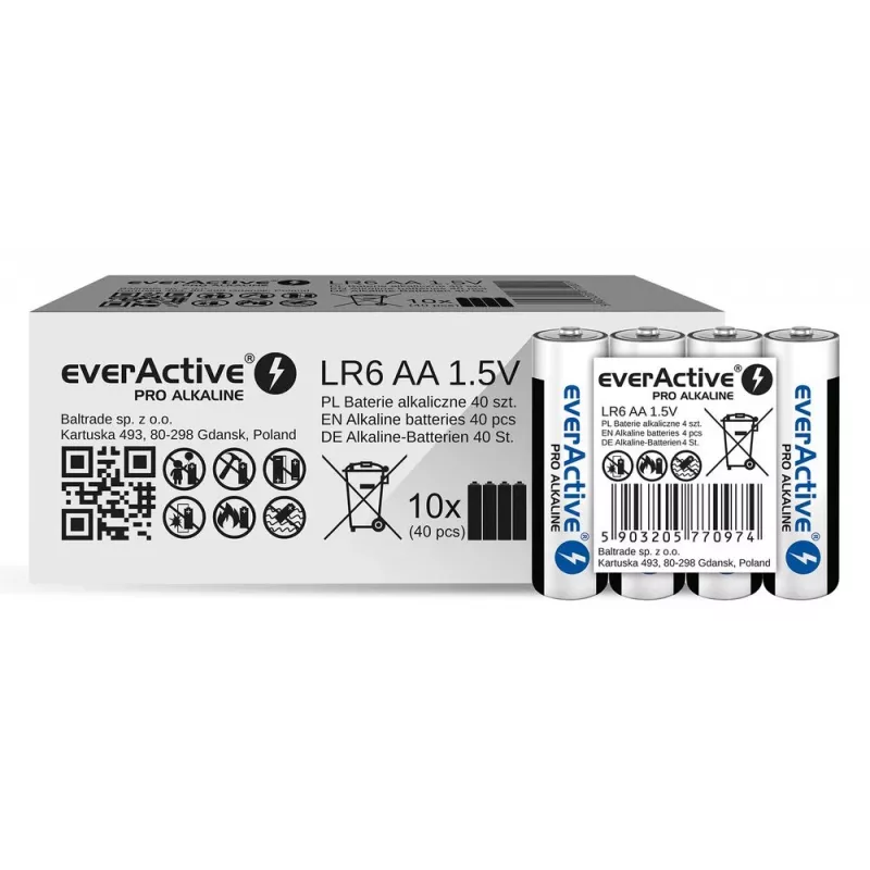 Batterie alcaline everActive LR6 AA confezione da 4 — 1,5 V, 3000 mAh, 50,5 × 14,5 mm