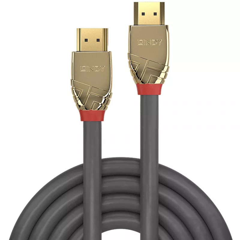 Lindy 37866 cavo HDMI standard con Ethernet da 10 m, Gold Line, HDMI maschio – HDMI maschio, 4K, grigio