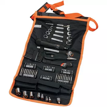 Set meccanico con borsa arrotolabile 76 pezzi nero arancione