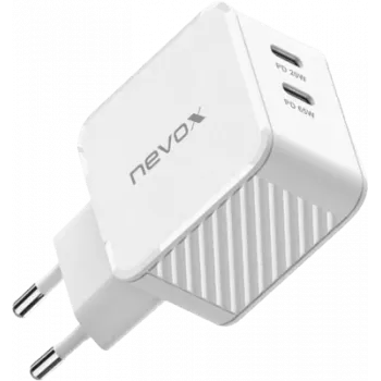 Caricabatterie 65W DUAL USB-C (PD) QC3.0 GaN (bianco, PD 3.0, QC 3.0)