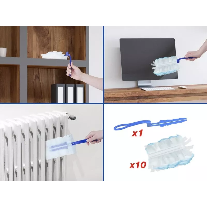Set piumino per la polvere Beper C203PUL004 con 10 ricariche — set piumino a mano, teste in microfibra sostituibili