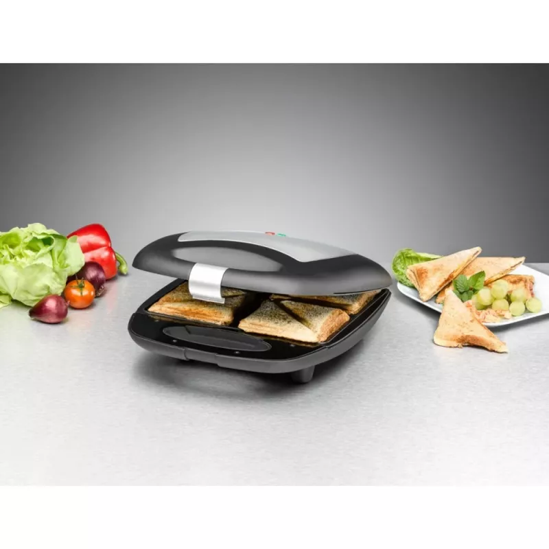Sandwich maker Rommelsbacher ST 1410 — 4 sandwich, 1400 W, piastre antiaderenti, nero/argento