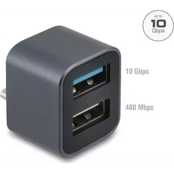Hub mini USB DELOCK connettore USB Type-C su 1x USB 10 Gbps Type-A e 1x USB 2.0 Type-A (modello 64359)