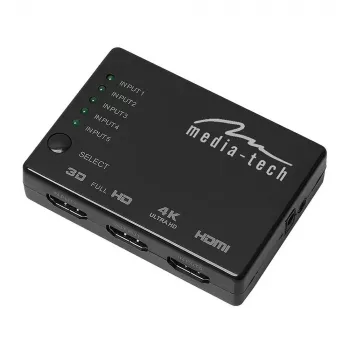 Switch HDMI MEDIA-TECH MT5207, 5 ingressi HDMI, 1 uscita HDMI, nero
