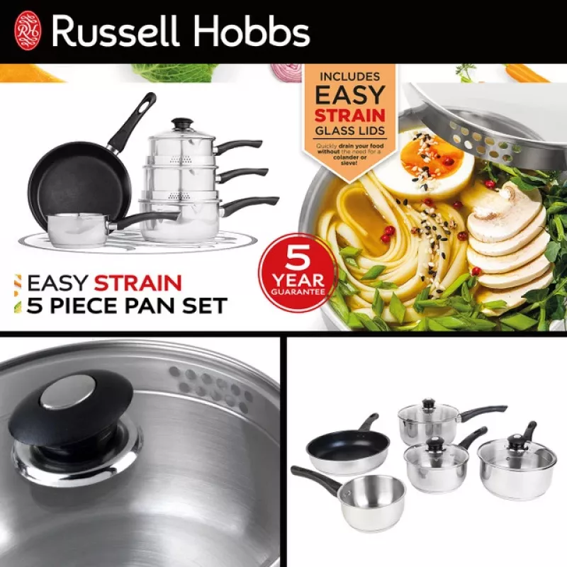 Set pentole Russell Hobbs RH00543EU7 — 5 pezzi, antiaderente, lavabile in lavastoviglie