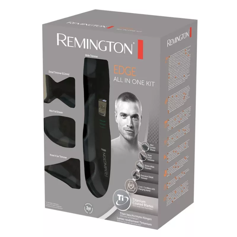 Remington PG6030 Edge kit per la cura personale, lame rivestite in titanio, 7 impostazioni di lunghezza, batteria, per barba/testa/naso/orecchie, nero