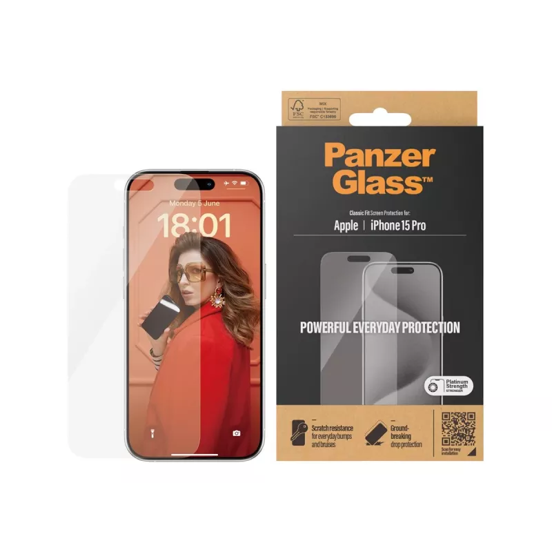 PanzerGlass® pellicola protettiva per display iPhone 15 Pro | Classic Fit