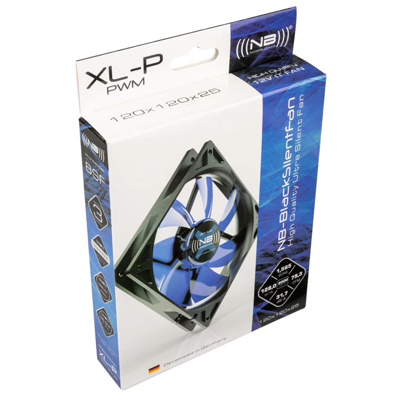 Ventola per case NoiseBlocker BlackSilentFan XLP 120 mm, 2000 U/min, 128 m³/h, 31 dB, 4,5 V, nero