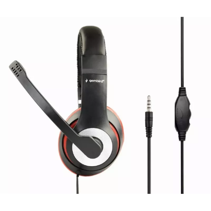 Headset gaming con filo GEMBIRD MHS-03-BKRD — binaurale, circumaurale, 3,5 mm, cavo 1,8 m, rosso/nero