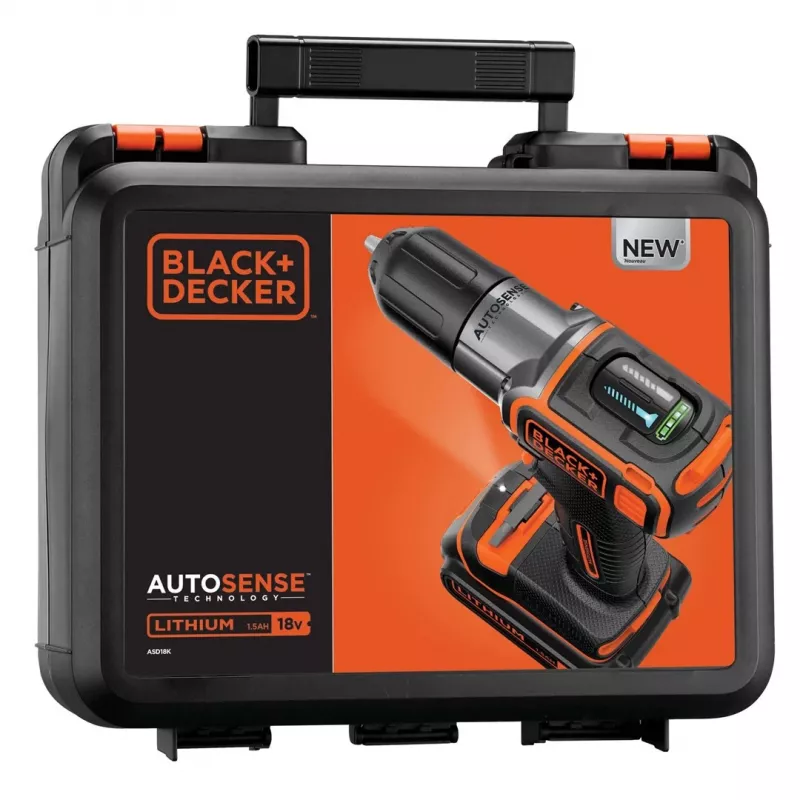 Trapano Black & Decker ASD18K-QW, senza chiave, 1,5 Ah, nero/arancione