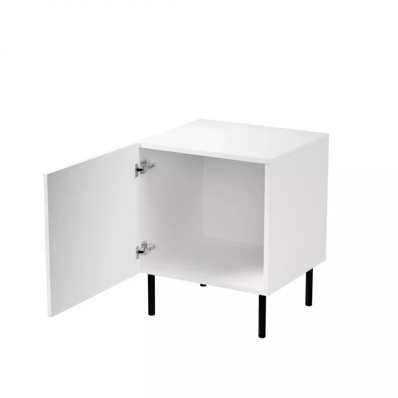 Comodino Cama Meble JUNGLE 53,5×40,5×44 cm bianco opaco, MDF e truciolare, gambe nere, set da 2