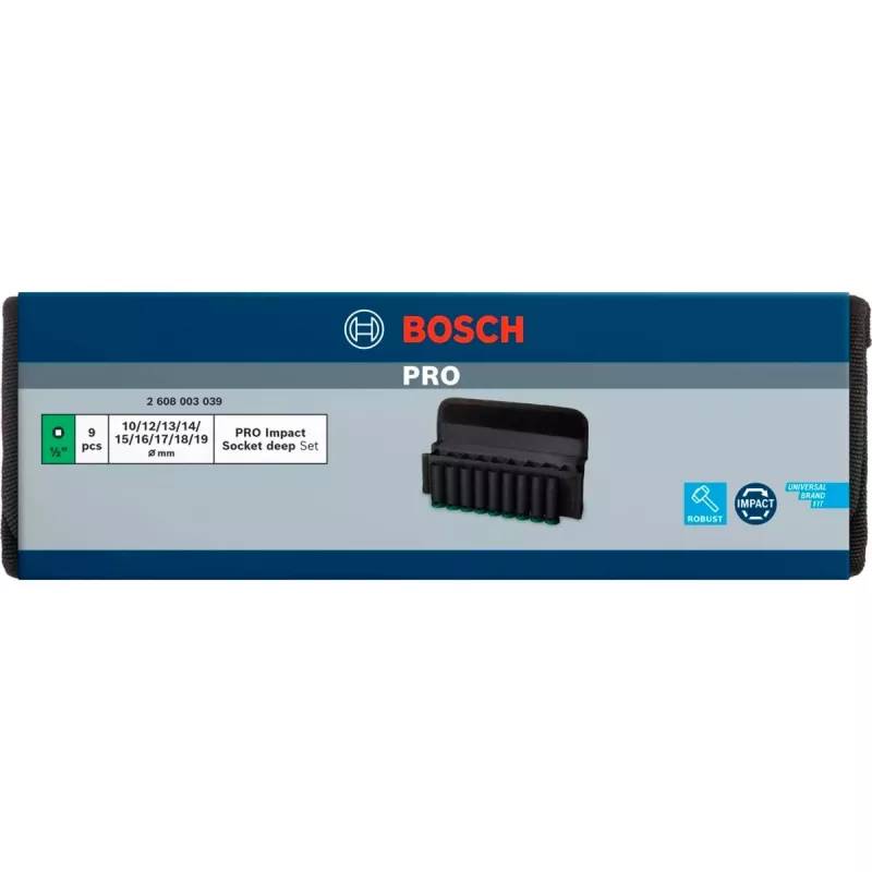 Bosch PRO 1/2 pollice set di bussole da 9 pezzi, bussole profonde nere