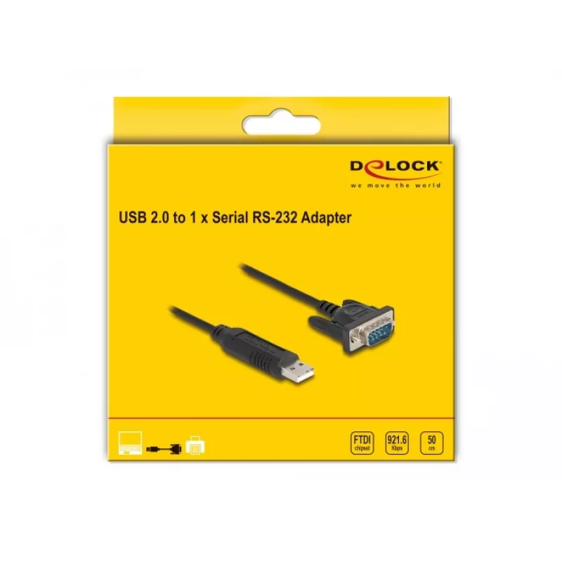 DeLOCK adattatore USB 2.0 su seriale RS-232 50 cm FTDI nero