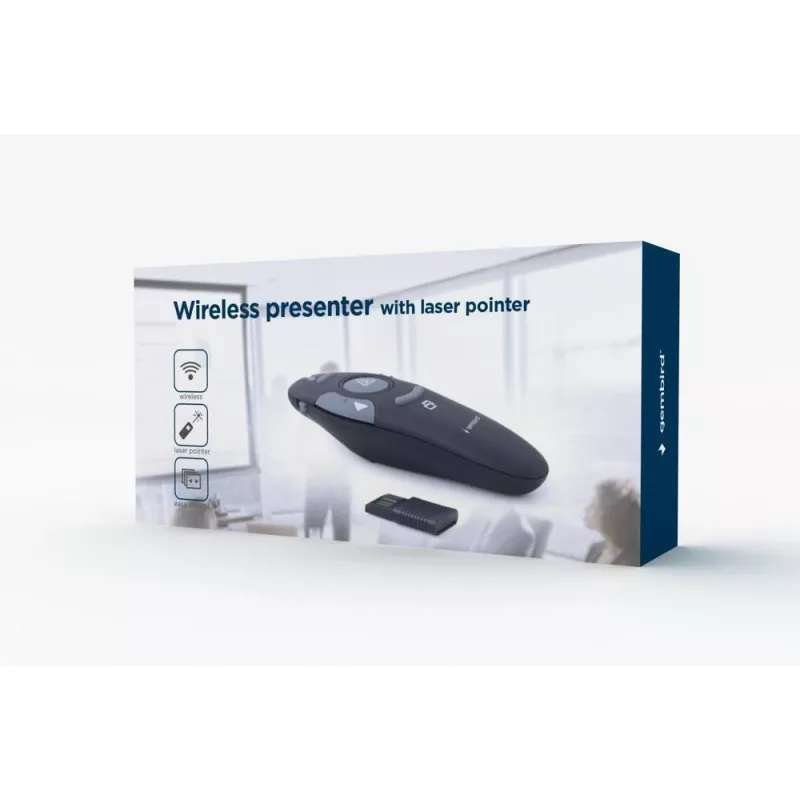 Presentatore wireless IR GEMBIRD WP-L-11, 4 pulsanti, ricevitore RF USB 2,4 GHz, nero, batteria AAA