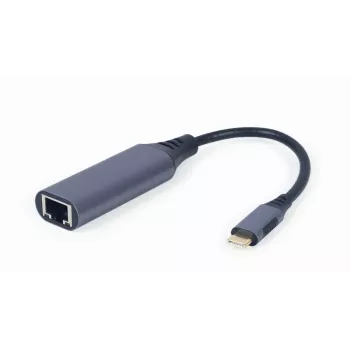 Adattatore di rete Gembird A-USB3C-LAN-01 Type-C USB 3.2 Gen 1, Gigabit RJ-45, cavo 0,15 m, case in metallo, grigio/nero