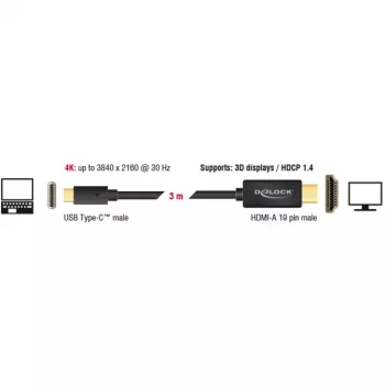 Adattatore per cavo video DeLOCK 85260 USB Type-C HDMI 3 m nero
