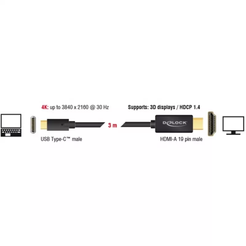 Adattatore per cavo video DeLOCK 85260 USB Type-C HDMI 3 m nero