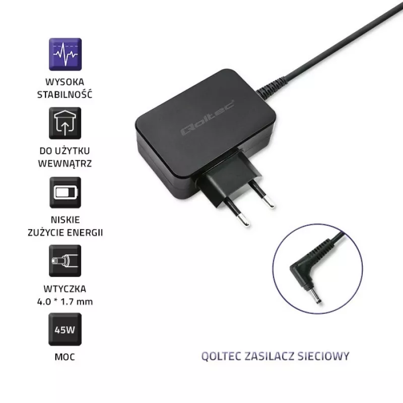 Alimentatore QOLTEC 45W 20V 2,25A per dispositivi portatili, modello 52393