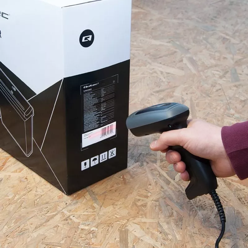 Lettore di codici a barre portatile QOLTEC 50863 — scanner 1D/2D, USB con cavo, sensore LED, nero, 5V, cavo 1,8 m