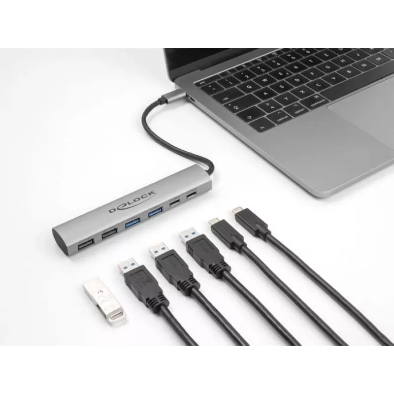 Dock per laptop DeLOCK 64232 con filo USB 3.2 Gen 1 Type-A Type-C grigio